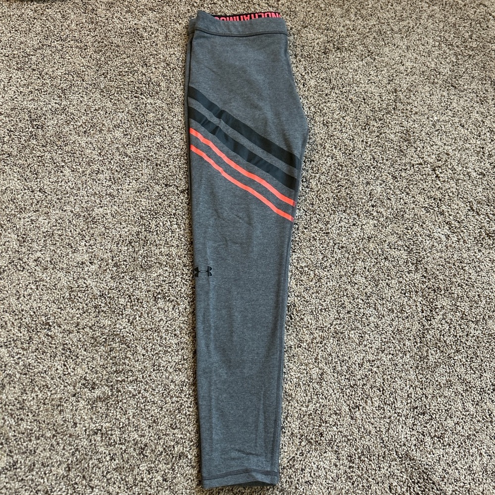 Under Armour Gray Leggings with Orange and Black Stripes